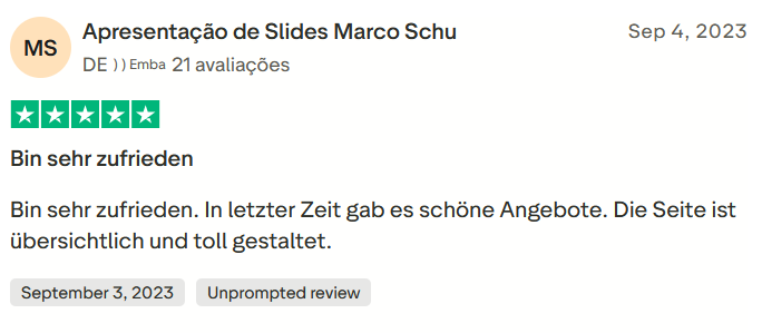 Opinião de um jogador do Trustpilot sobre o Betino